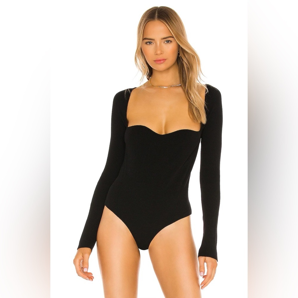 One Grey Day Ribbed Long Sleeve Sweetheart Bodysuit